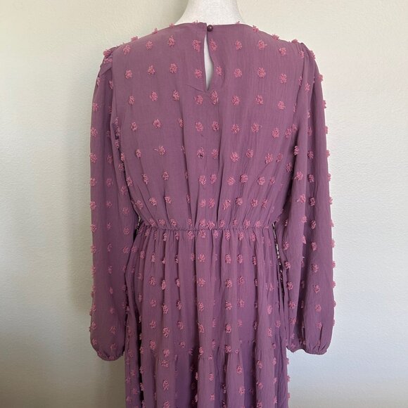 Zesica Dress Swiss Dot Tiered Maxi Womens Purple SZM Boho Style Long Sleeve - Picture 2 of 10